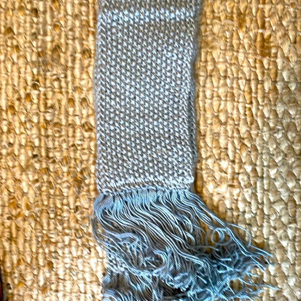 Hand made knit scarf. Gray/silver